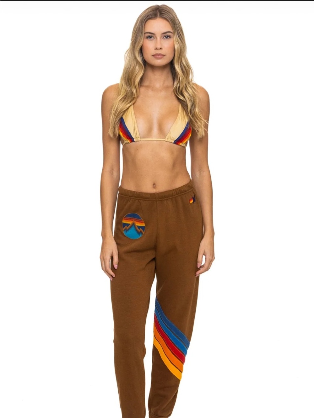 Casual Brown Retro Stripe Jogger Pants aviator nation nwt